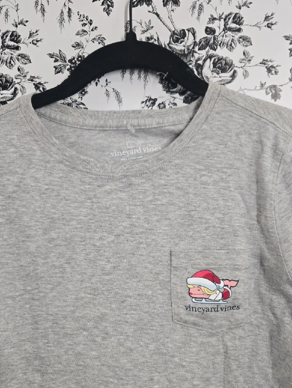 Vineyard Vines Gray Long-Sleeve Pocket Tee with Whale Graphic